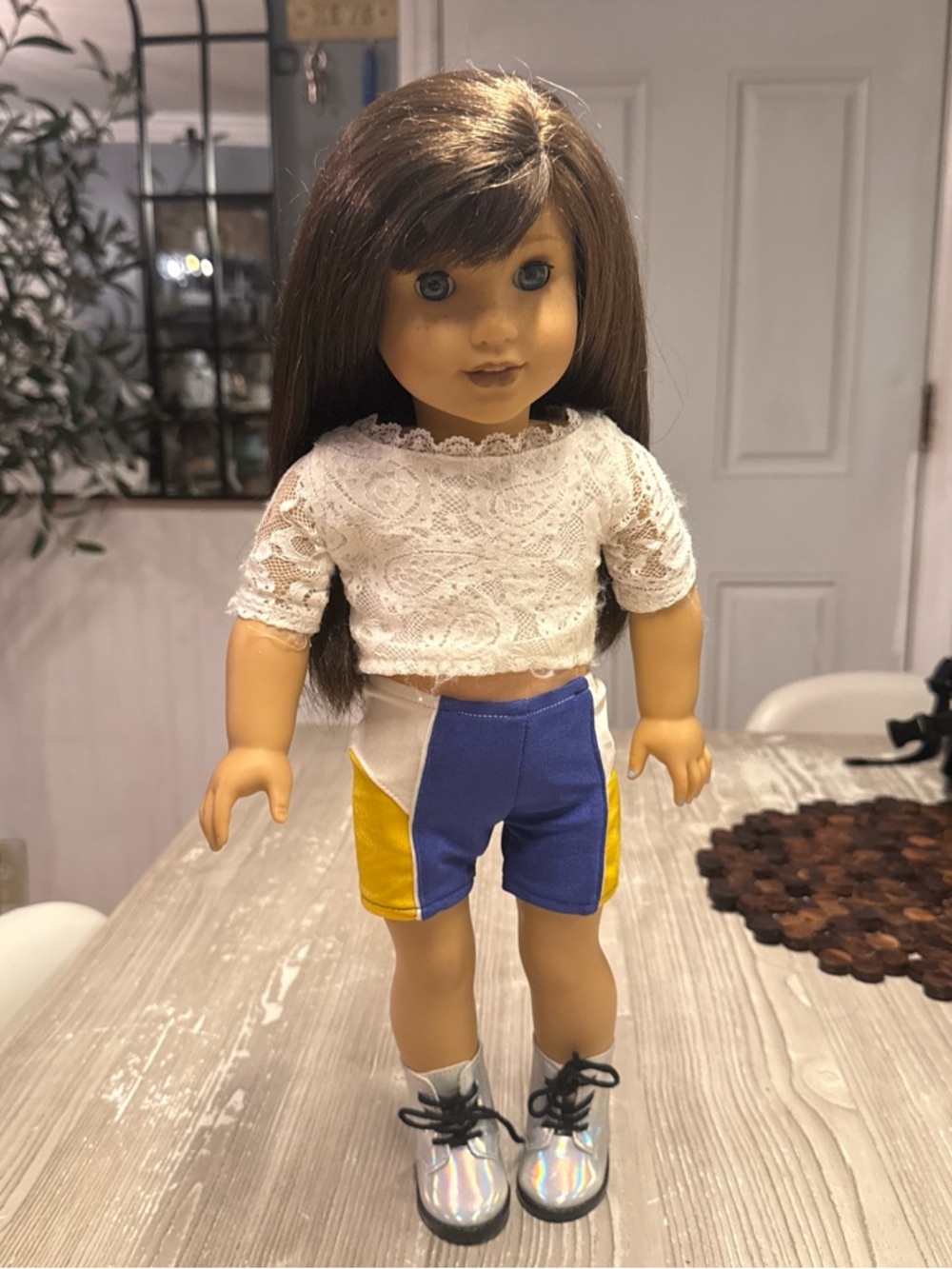 American Girl Blue and Yellow Colorblock Athletic Shorts for Doll